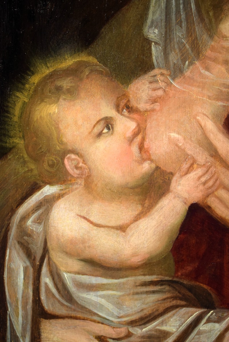 Madonna del Latte - Olio su tavola  - Artista del XVII secolo-photo-3