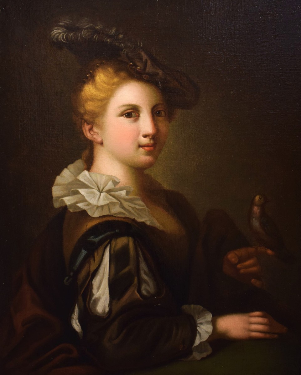 Giovane gentildonna con cardellino - Jean-Baptiste Greuze (1725 – 1805) Attr.-photo-2