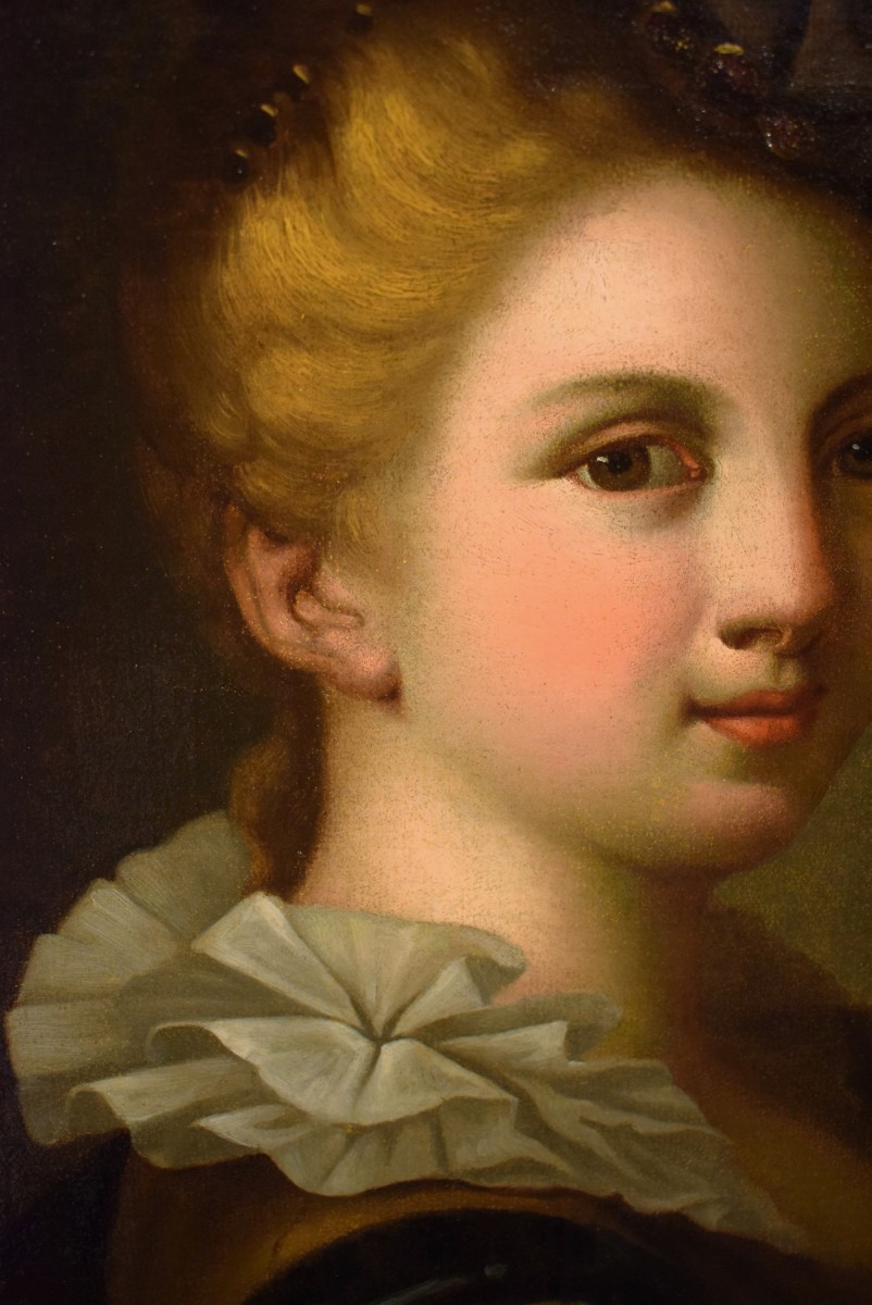 Giovane gentildonna con cardellino - Jean-Baptiste Greuze (1725 – 1805) Attr.-photo-1