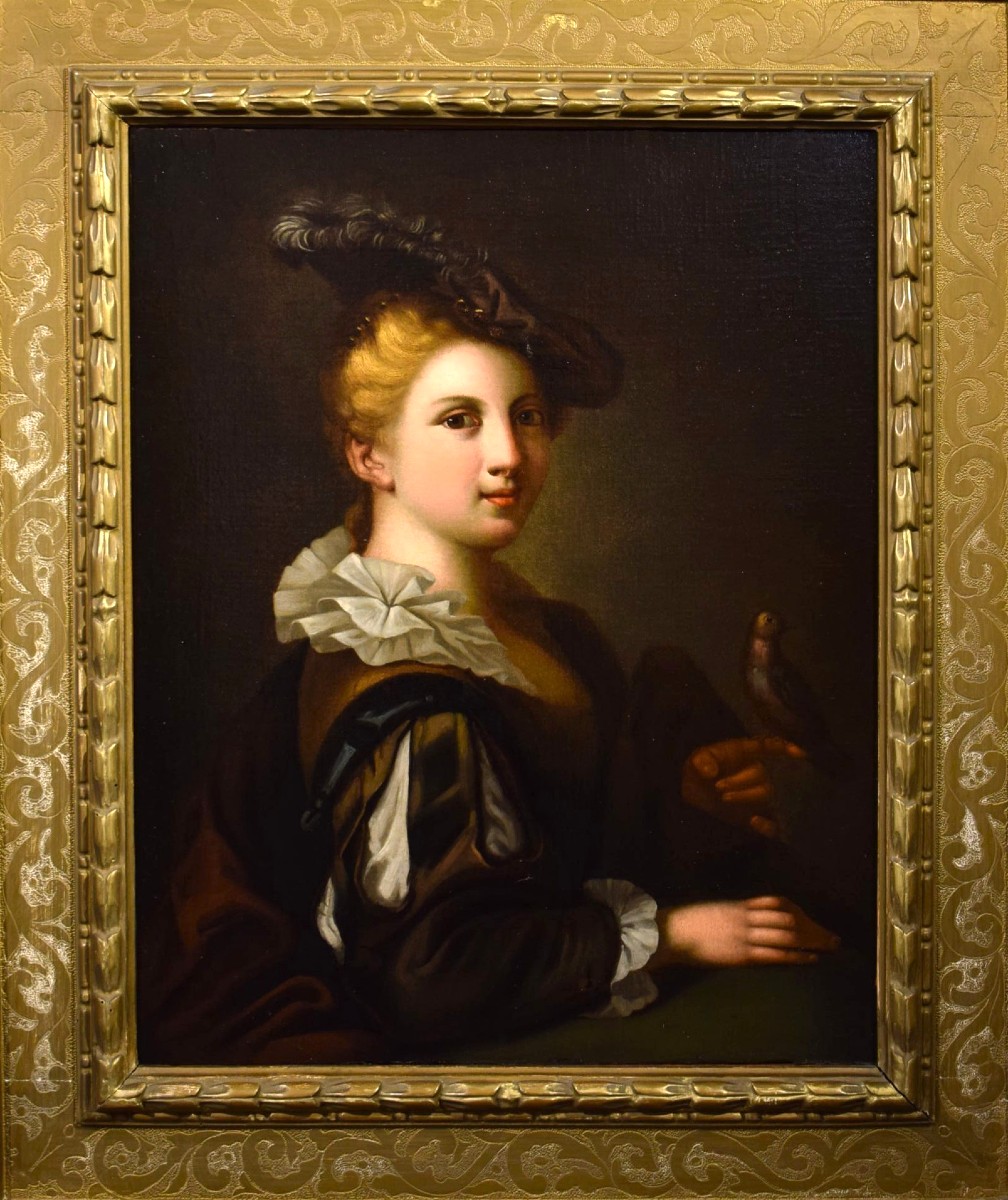 Giovane gentildonna con cardellino - Jean-Baptiste Greuze (1725 – 1805) Attr.