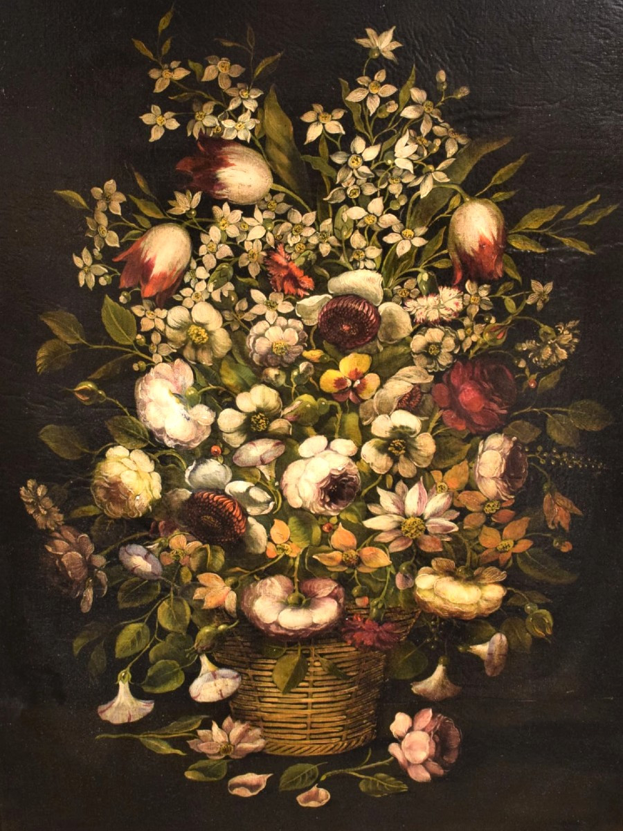 Nature Morte De Fleurs - Fin du 19ème à La Manière Flamande-photo-2