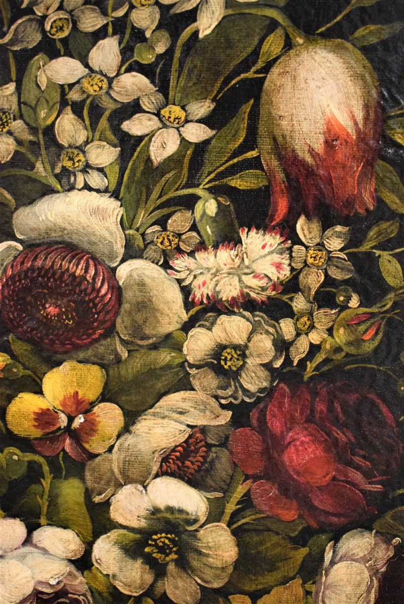 Nature Morte De Fleurs - Fin du 19ème à La Manière Flamande-photo-1