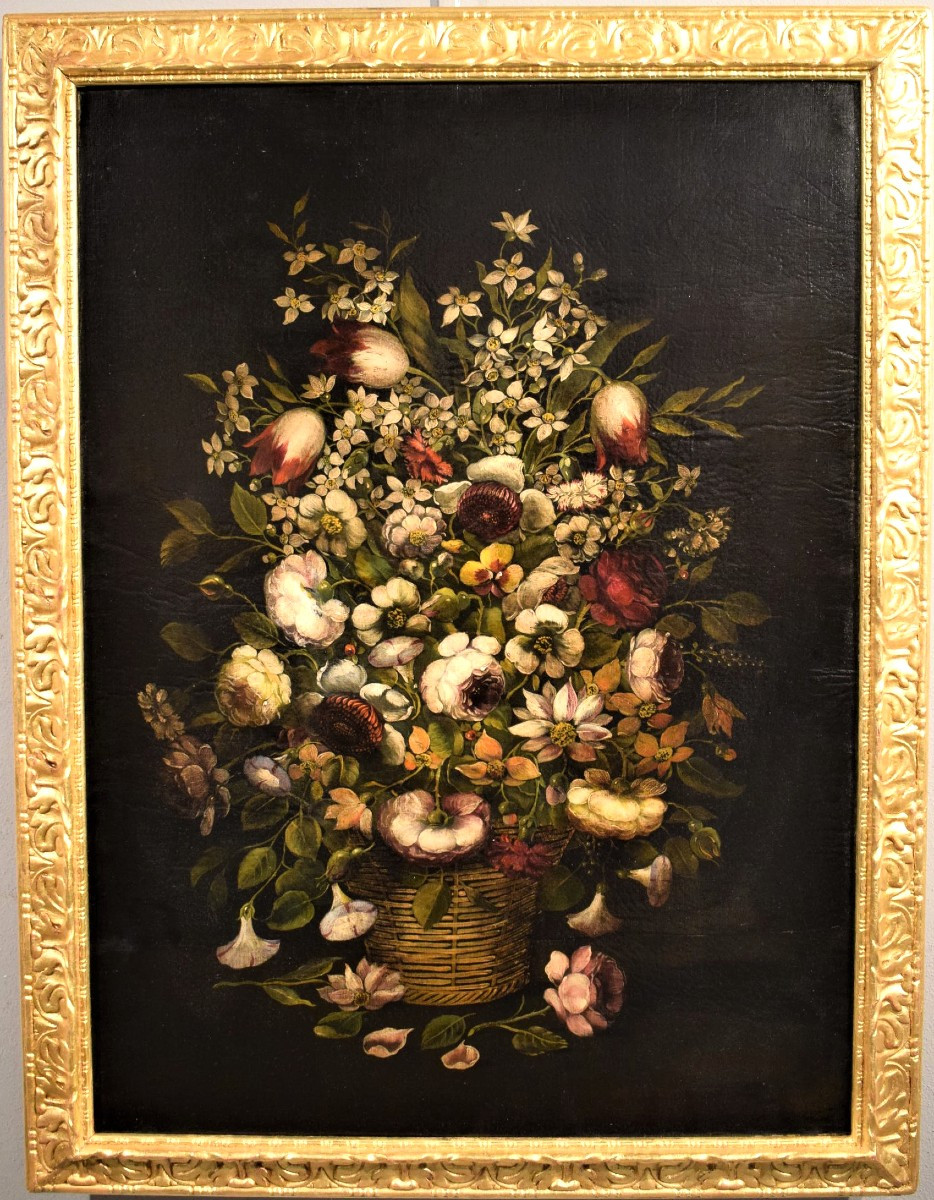 Nature Morte De Fleurs - Fin du 19ème à La Manière Flamande