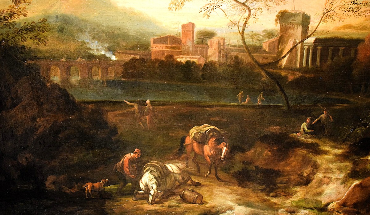 Paesaggio Idilliaco al tramonto - Bottega di Johann Heinrich Roos ( 1631-1685)-photo-2