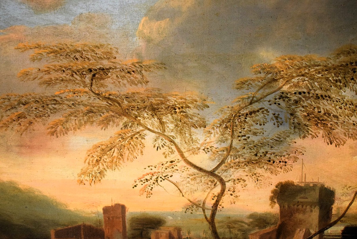 Paesaggio Idilliaco al tramonto - Bottega di Johann Heinrich Roos ( 1631-1685)-photo-3