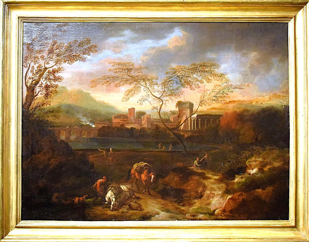 Paesaggio Idilliaco al tramonto - Bottega di Johann Heinrich Roos ( 1631-1685)