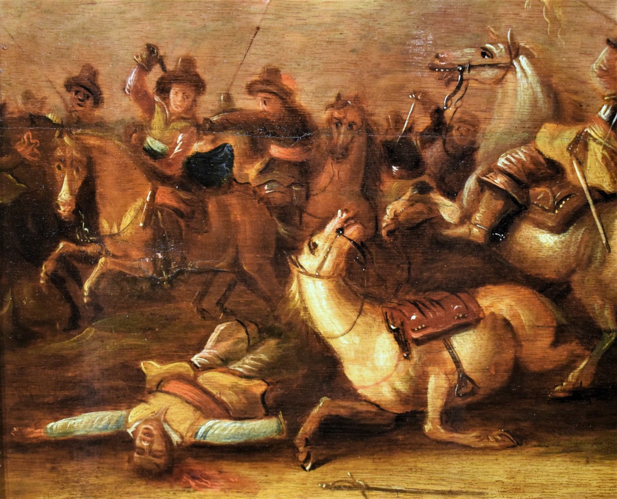 Battaglia con scontro di cavalieri - Scuola fiamminga di fine '600-photo-4