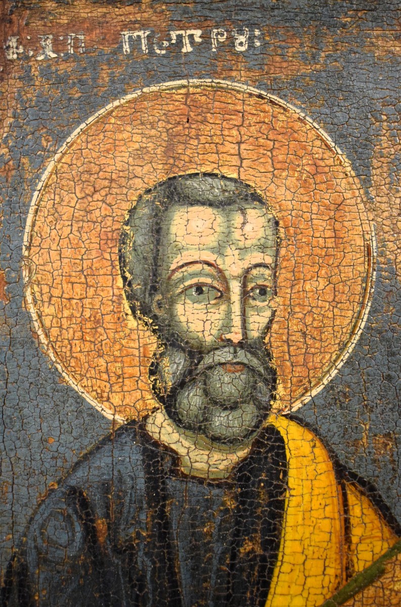 Antica icona Greca raffigurante i Santi Pietro e Paolo - Epoca '500-photo-2
