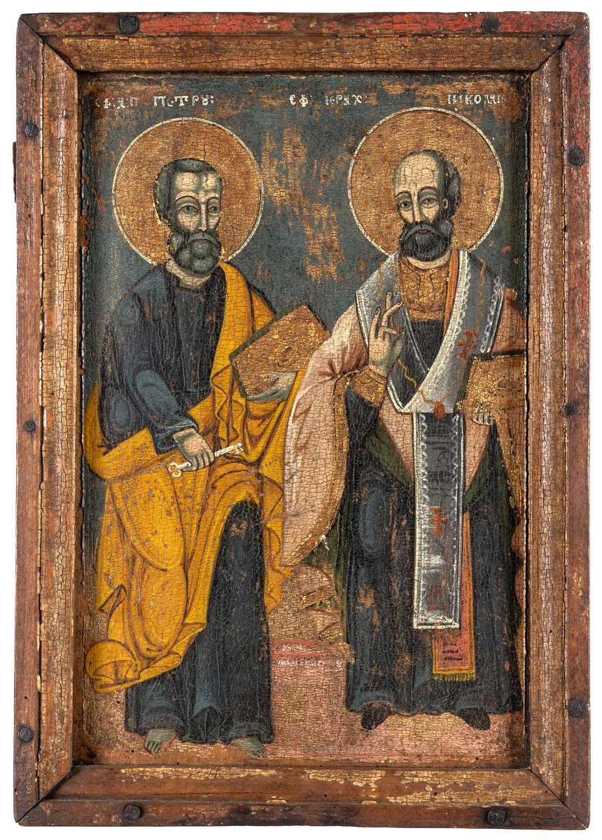 Antica icona Greca raffigurante i Santi Pietro e Paolo - Epoca '500