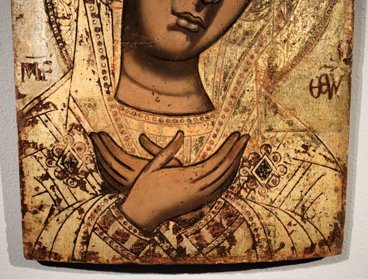 Antica Icona Greca  "La Vergine annunciata"-photo-3