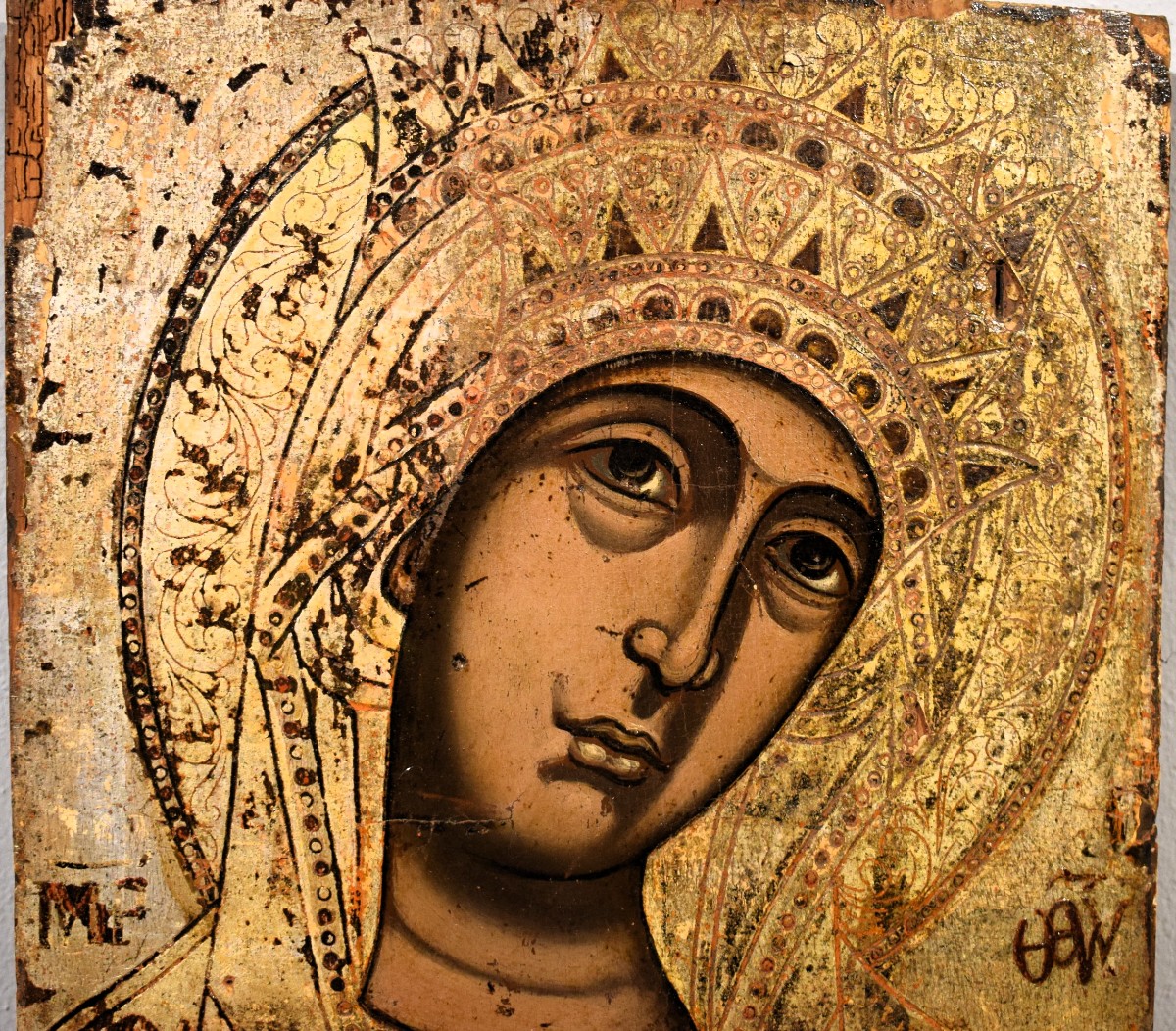 Antica Icona Greca  "La Vergine annunciata"-photo-4