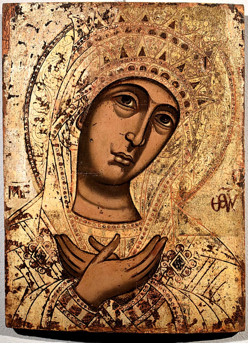 Antica Icona Greca  "La Vergine annunciata"-photo-1