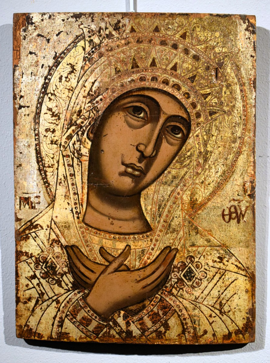 Antica Icona Greca  "La Vergine annunciata"-photo-2
