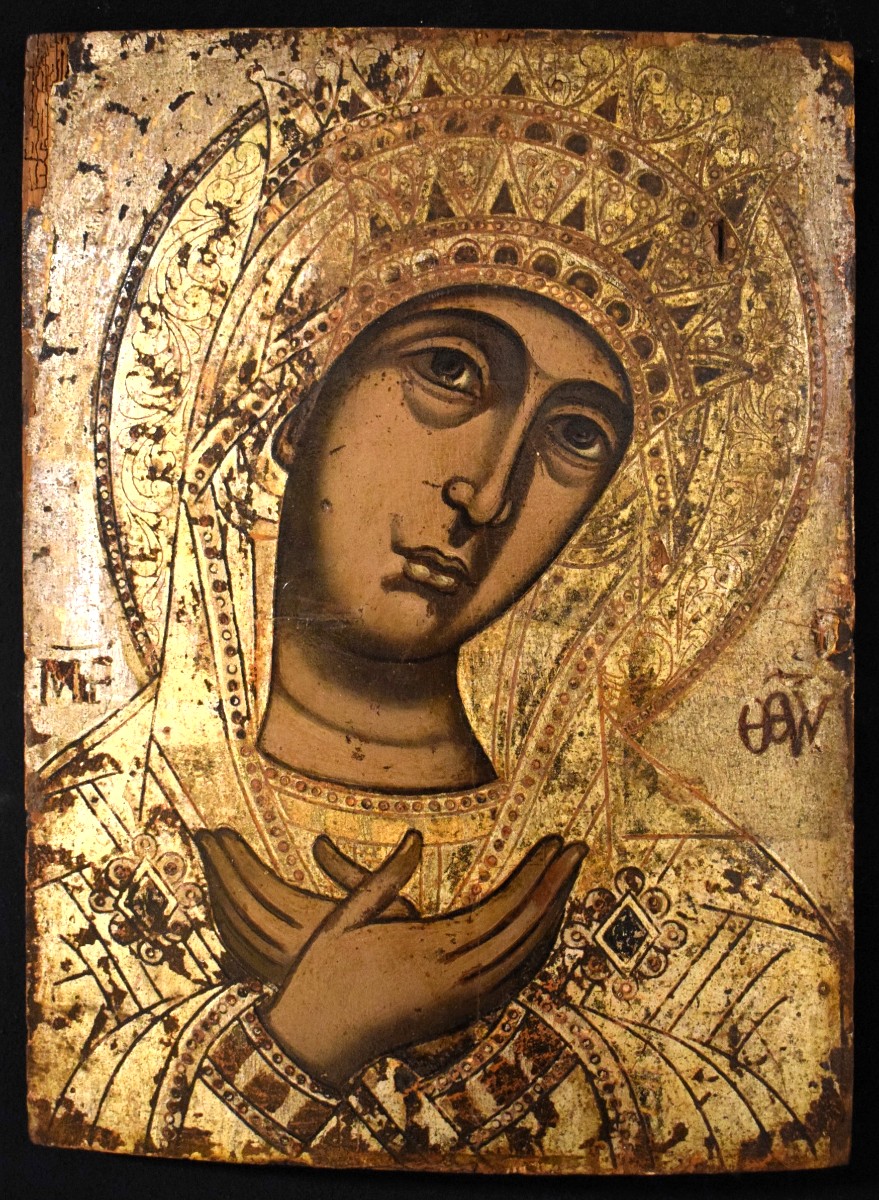 Antica Icona Greca  "La Vergine annunciata"-photo-3