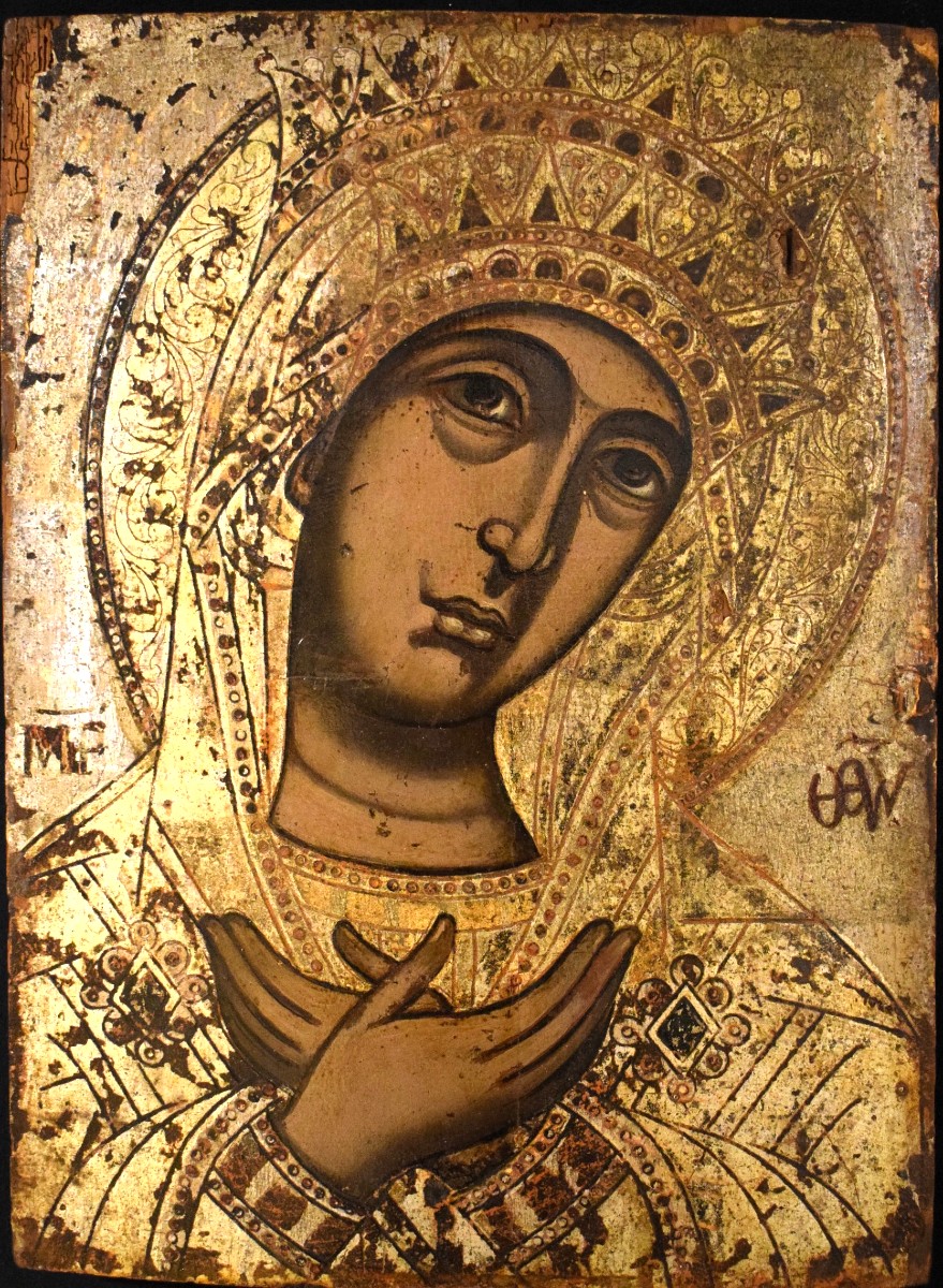 Antica Icona Greca  "La Vergine annunciata"-photo-4