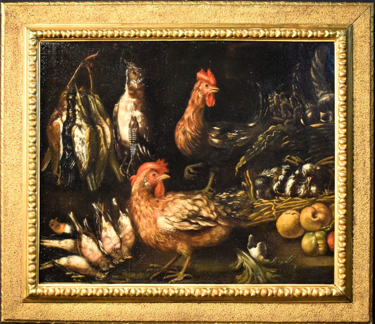 Natura morta con galli e cacciagione -  Angelo Maria Crivelli (Milano1660-1730)