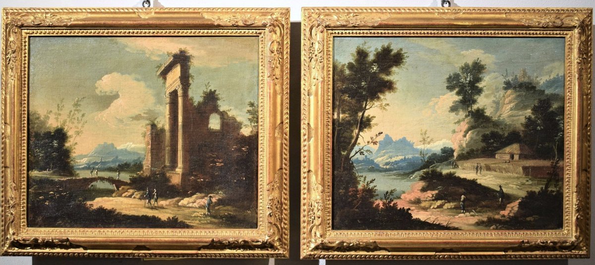 Coppia di Paesaggi veneti - Pietro Antonio Domenichini (1699-1743)