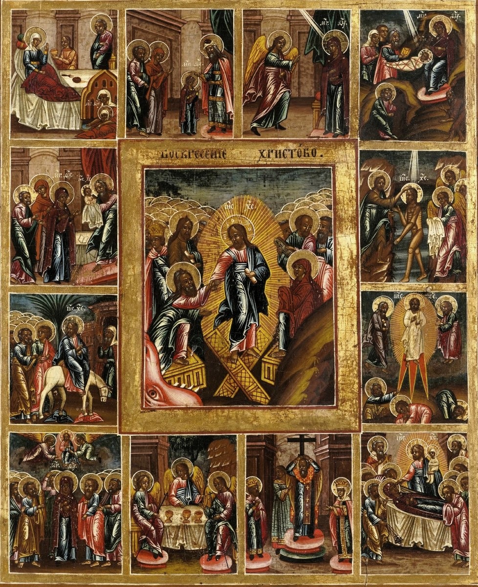 Grande  icona russa - Le 12 Grandi Feste -Scuola di Palekh-photo-2