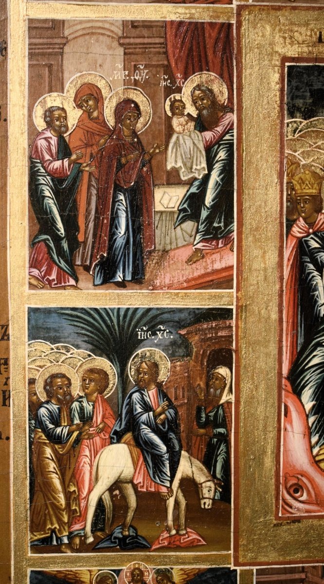 Grande  icona russa - Le 12 Grandi Feste -Scuola di Palekh-photo-3