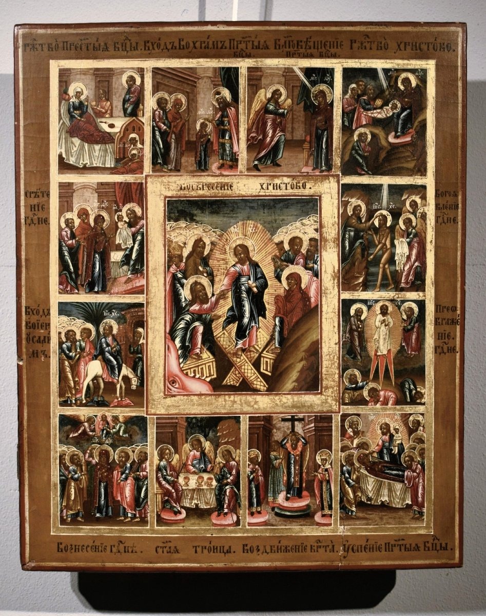 Grande  icona russa - Le 12 Grandi Feste -Scuola di Palekh-photo-6