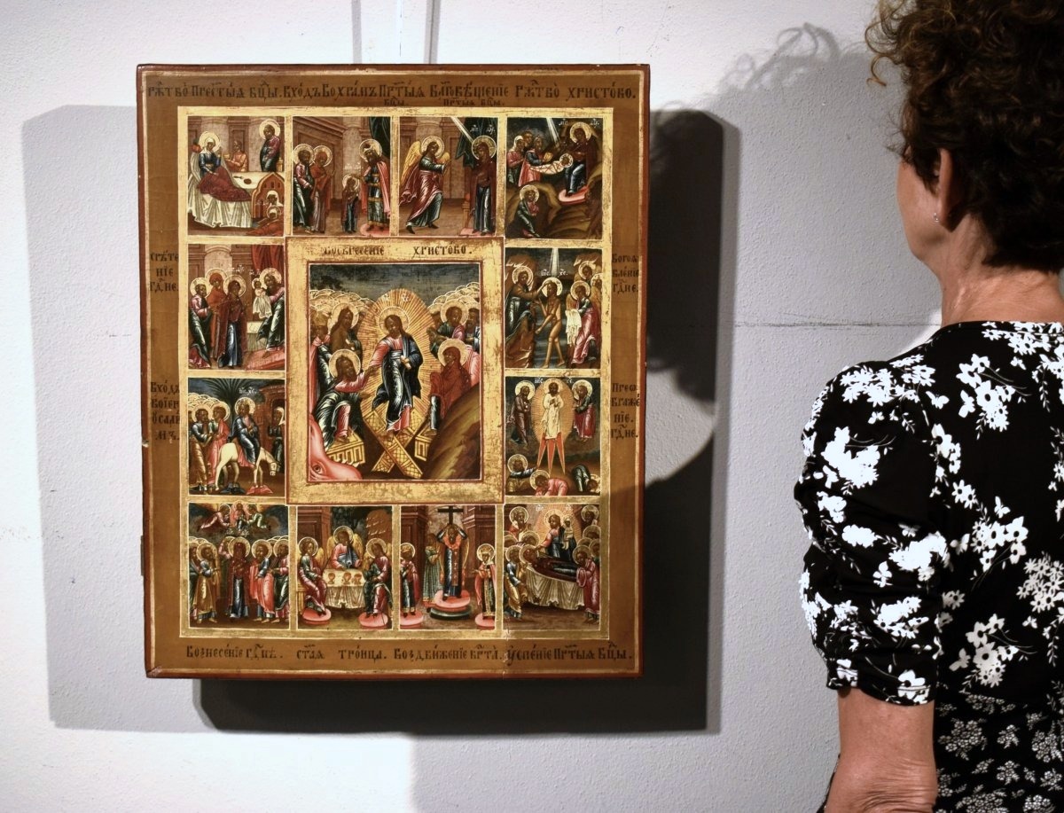 Grande  icona russa - Le 12 Grandi Feste -Scuola di Palekh-photo-7