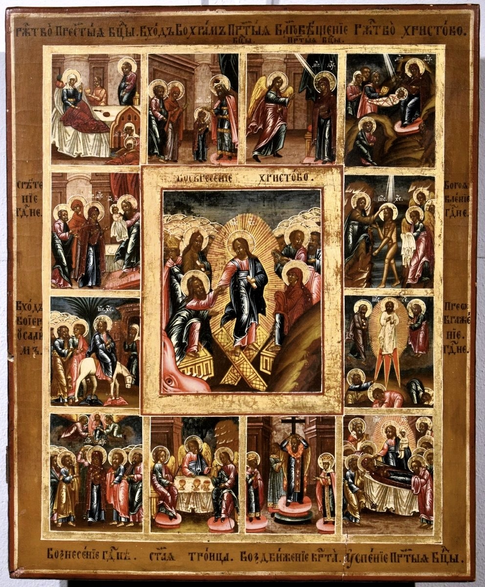 Grande  icona russa - Le 12 Grandi Feste -Scuola di Palekh