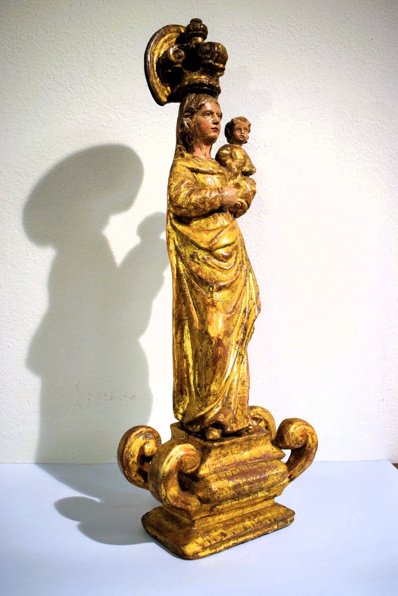 "Madonna col Bambino"  Scultura lignea scolpita e dorata ﻿- Francia, fine del XVII secolo-photo-2