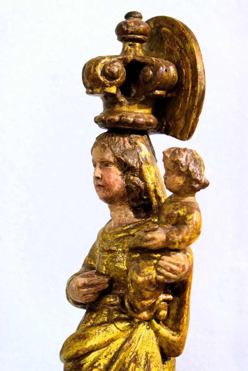 "Madonna col Bambino"  Scultura lignea scolpita e dorata ﻿- Francia, fine del XVII secolo-photo-4