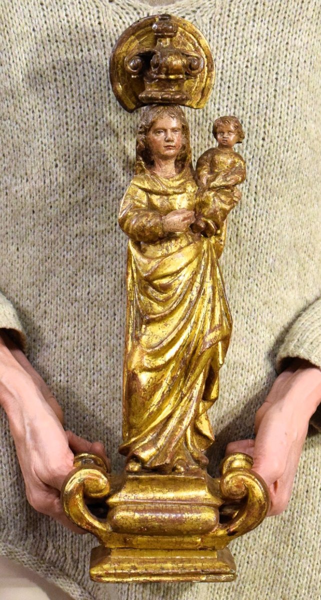 "Madonna col Bambino"  Scultura lignea scolpita e dorata ﻿- Francia, fine del XVII secolo-photo-7