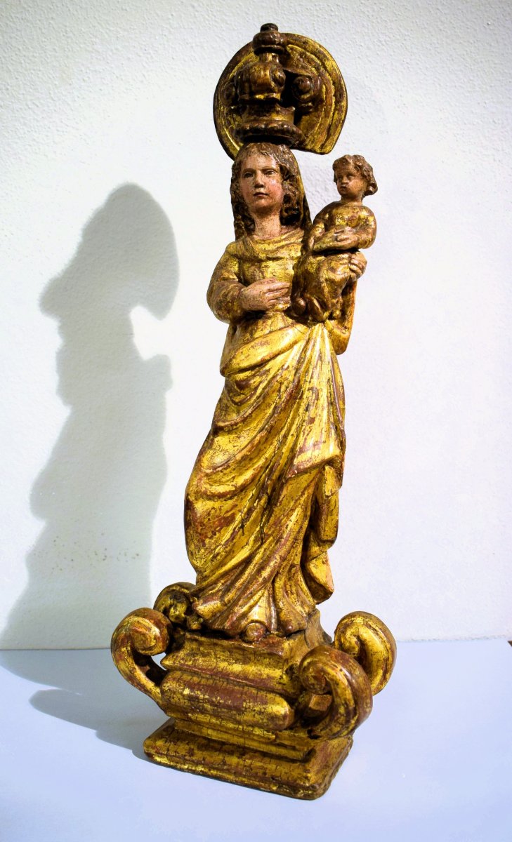 "Madonna col Bambino"  Scultura lignea scolpita e dorata ﻿- Francia, fine del XVII secolo