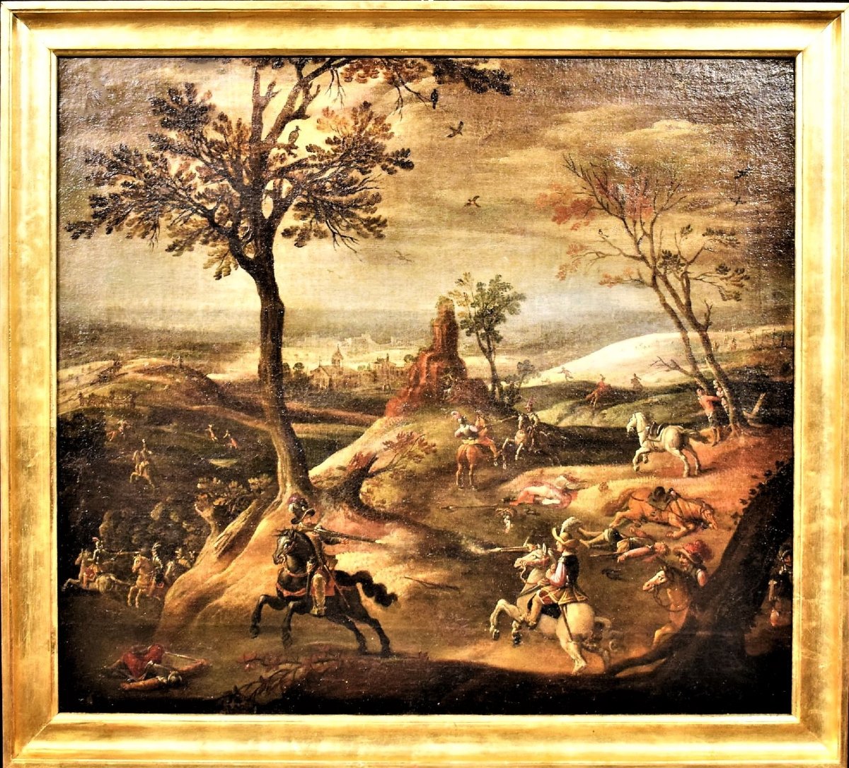 Assalto al villaggio con scontro tra cavalieri -Maestro Fiammingo, XVII° secolo-photo-2