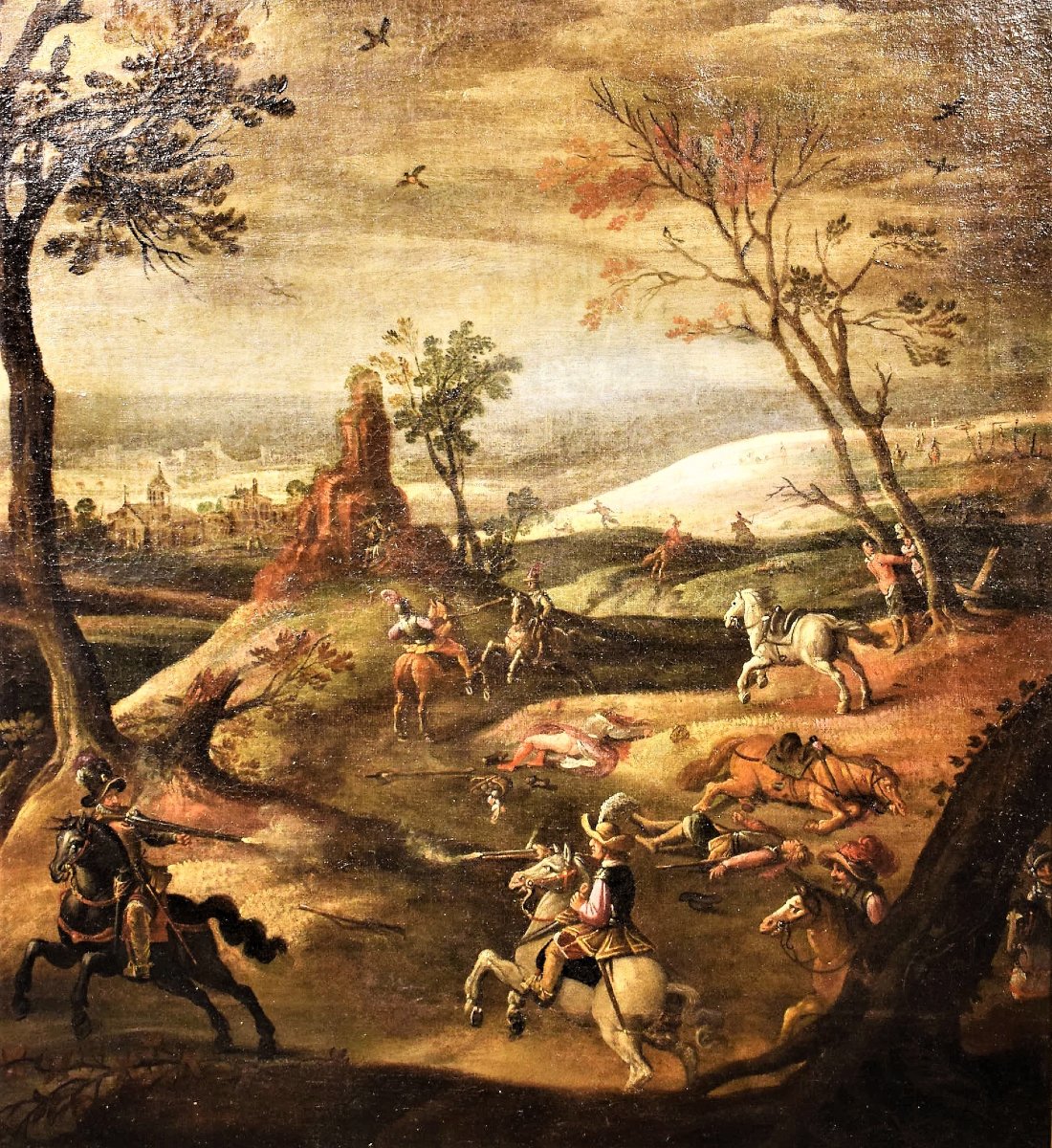 Assalto al villaggio con scontro tra cavalieri -Maestro Fiammingo, XVII° secolo-photo-4