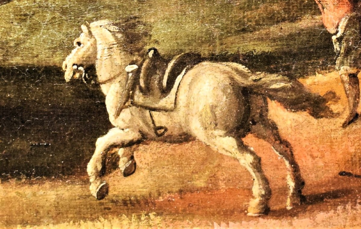 Assalto al villaggio con scontro tra cavalieri -Maestro Fiammingo, XVII° secolo-photo-5
