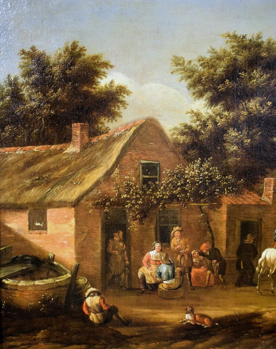 Personaggi e cavalieri nel cortile dell'osteria.  - David Teniers II, (1610-1690)-photo-2