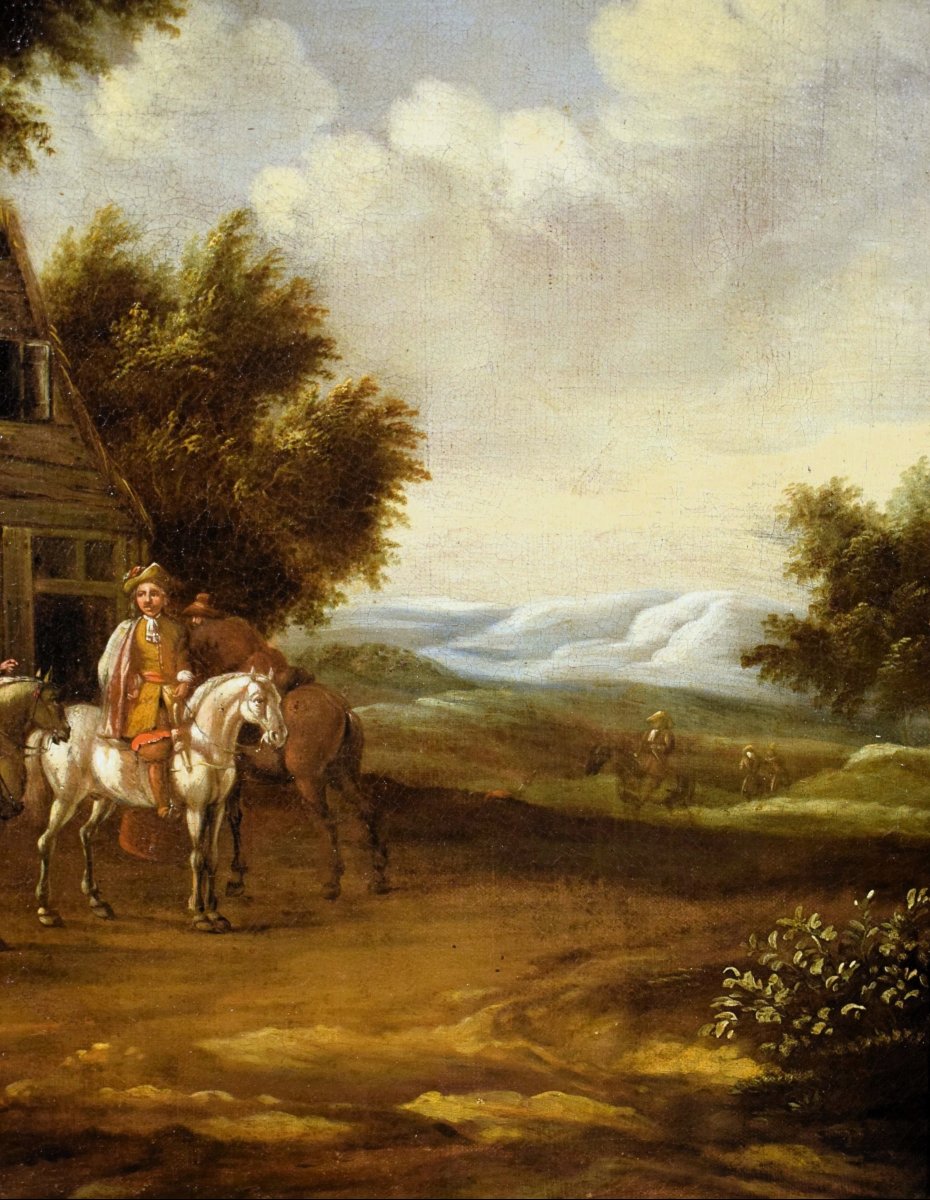 Personaggi e cavalieri nel cortile dell'osteria.  - David Teniers II, (1610-1690)-photo-4