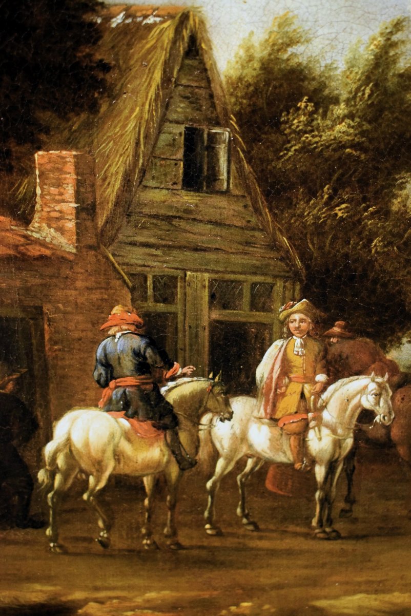 Personaggi e cavalieri nel cortile dell'osteria.  - David Teniers II, (1610-1690)-photo-2