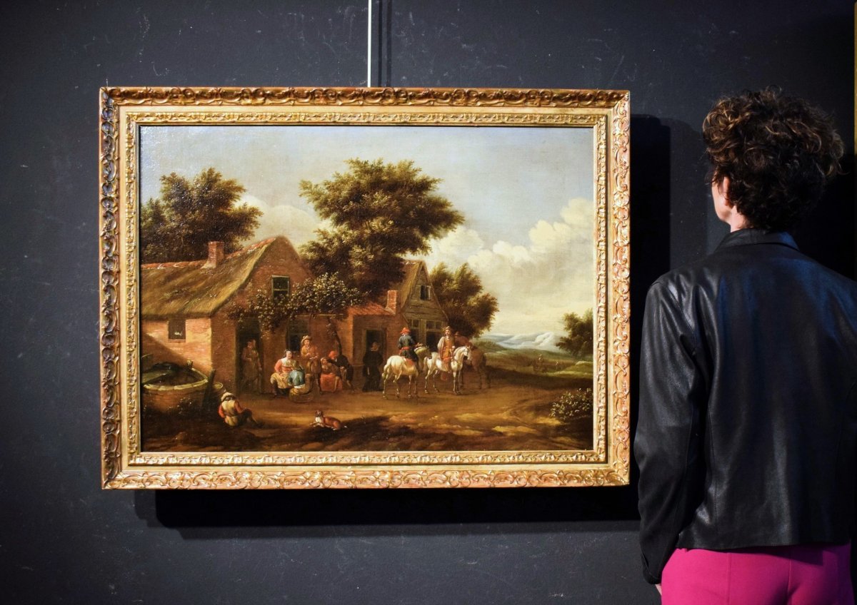 Personaggi e cavalieri nel cortile dell'osteria.  - David Teniers II, (1610-1690)-photo-8
