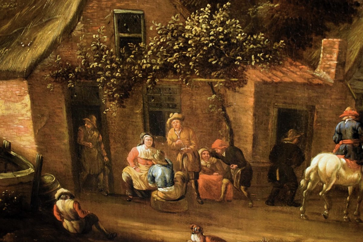Personaggi e cavalieri nel cortile dell'osteria.  - David Teniers II, (1610-1690)-photo-3