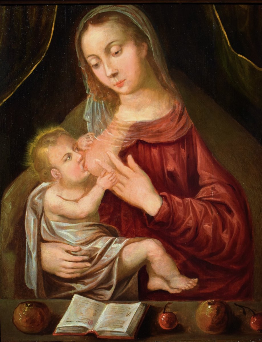Madonna del Latte  “Virgo Lactans”  Olio su tavola  - XVII secolo-photo-2