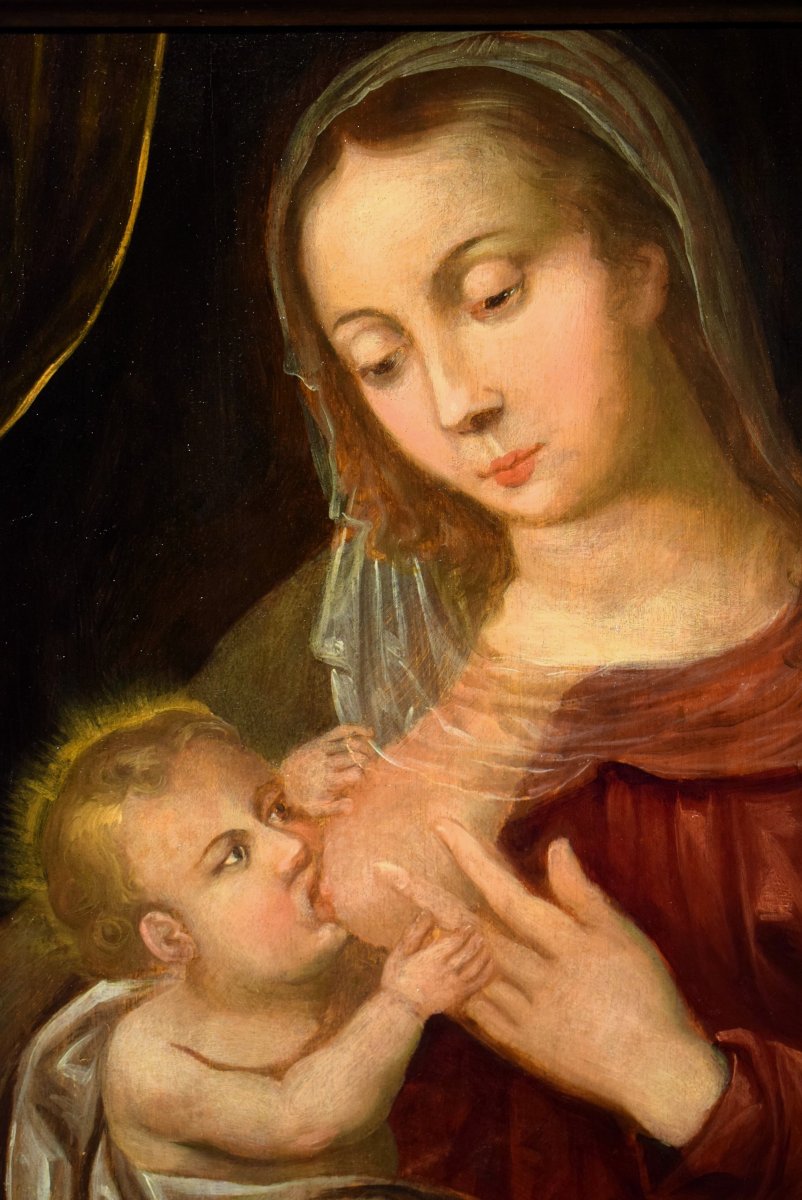 Madonna del Latte  “Virgo Lactans”  Olio su tavola  - XVII secolo-photo-3