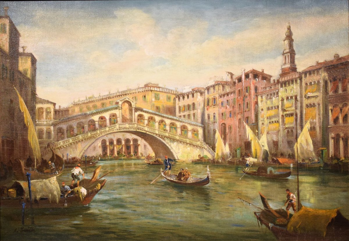 Venezia,  Canal Grande e Ponte di Rialto - Angelo Trentin (Udine 1850- Vienna 1912)-photo-2