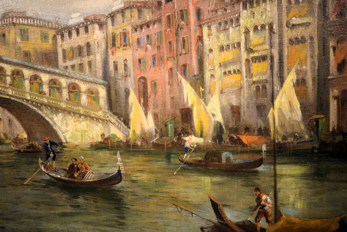 Venezia,  Canal Grande e Ponte di Rialto - Angelo Trentin (Udine 1850- Vienna 1912)-photo-2