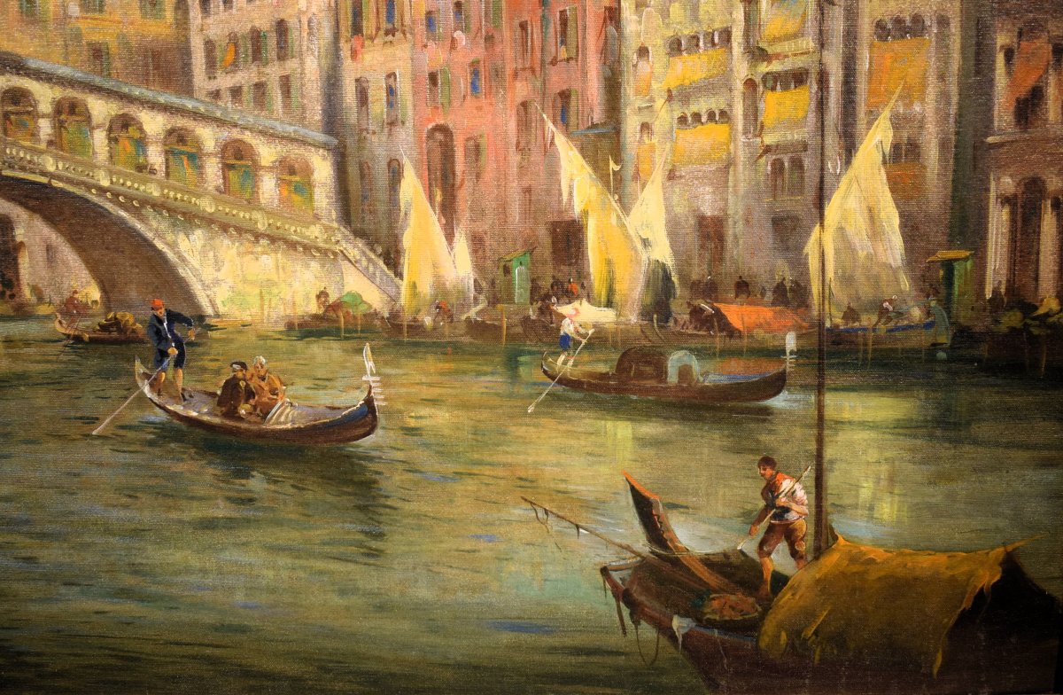Venezia,  Canal Grande e Ponte di Rialto - Angelo Trentin (Udine 1850- Vienna 1912)-photo-4