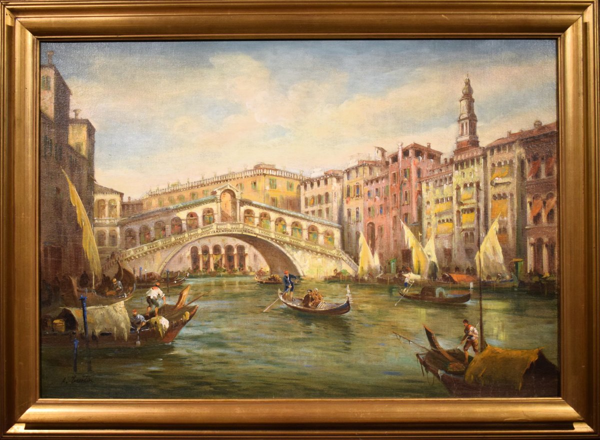Venezia,  Canal Grande e Ponte di Rialto - Angelo Trentin (Udine 1850- Vienna 1912)