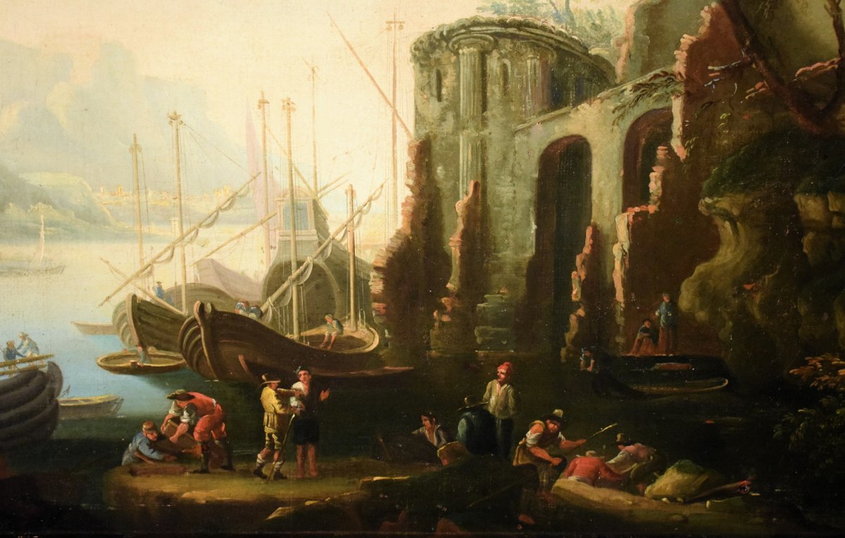 Paesaggio costiero con scena portuale e rovine - Abraham Teerlink (Olanda 1776 -Roma 1857)-photo-4