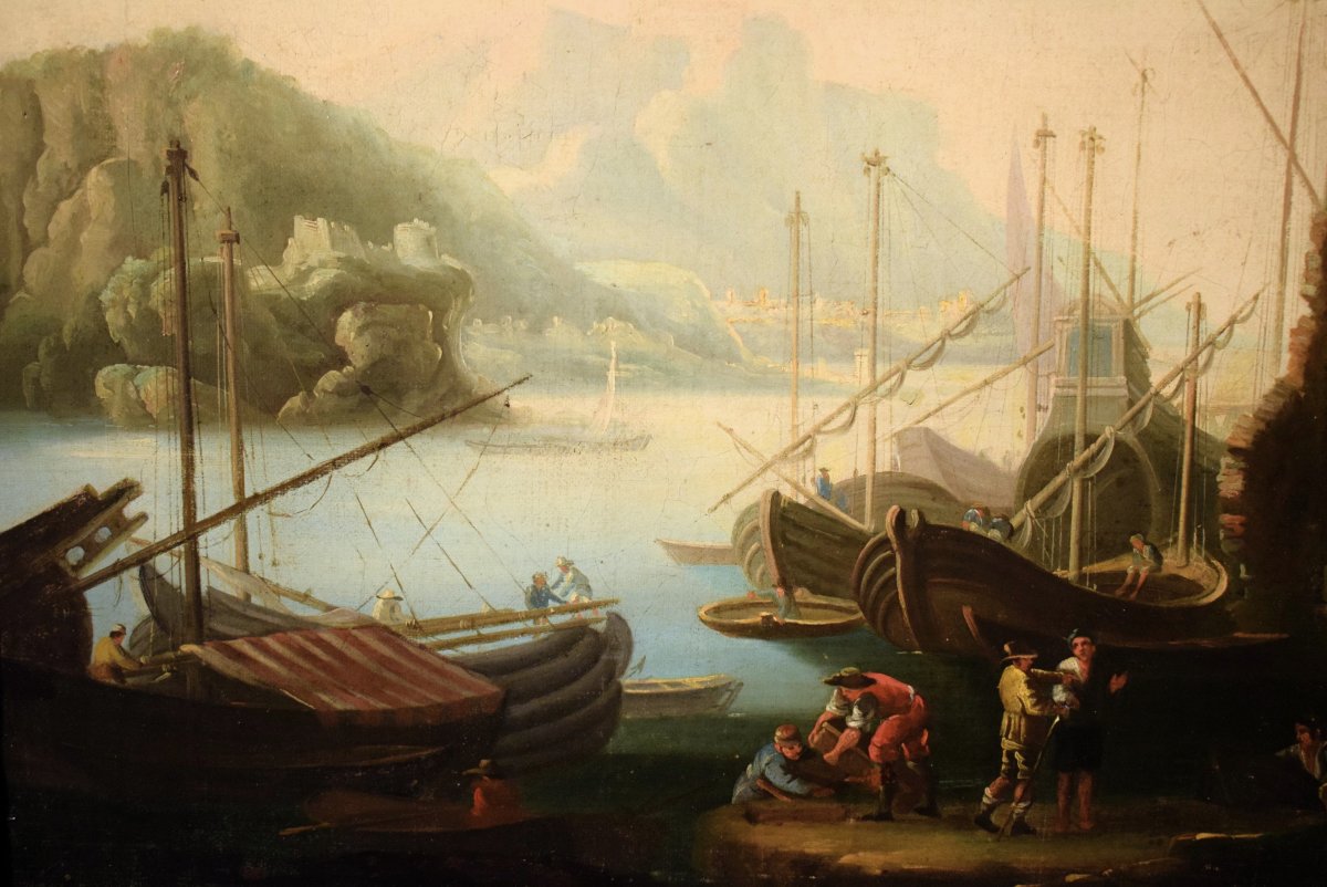 Paesaggio costiero con scena portuale e rovine - Abraham Teerlink (Olanda 1776 -Roma 1857)-photo-1