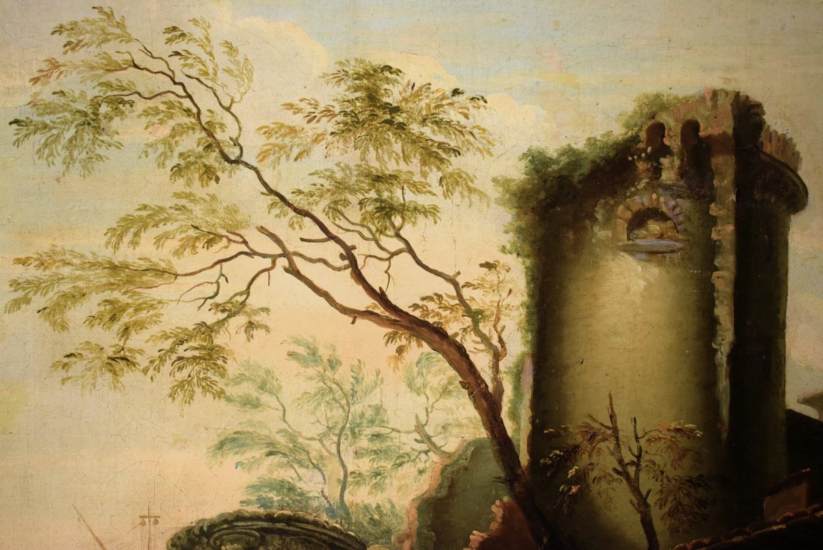 Paesaggio costiero con scena portuale e rovine - Abraham Teerlink (Olanda 1776 -Roma 1857)-photo-2