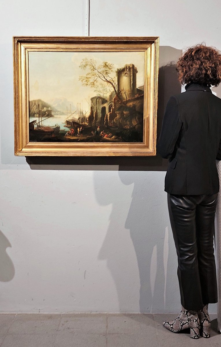 Paesaggio costiero con scena portuale e rovine - Abraham Teerlink (Olanda 1776 -Roma 1857)-photo-7