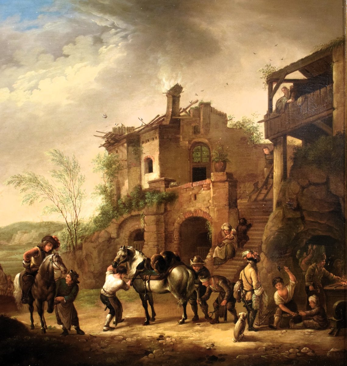 La sosta dei cavalieri al villaggio - Maestro fiammingo - Epoca metà XIX secolo-photo-4