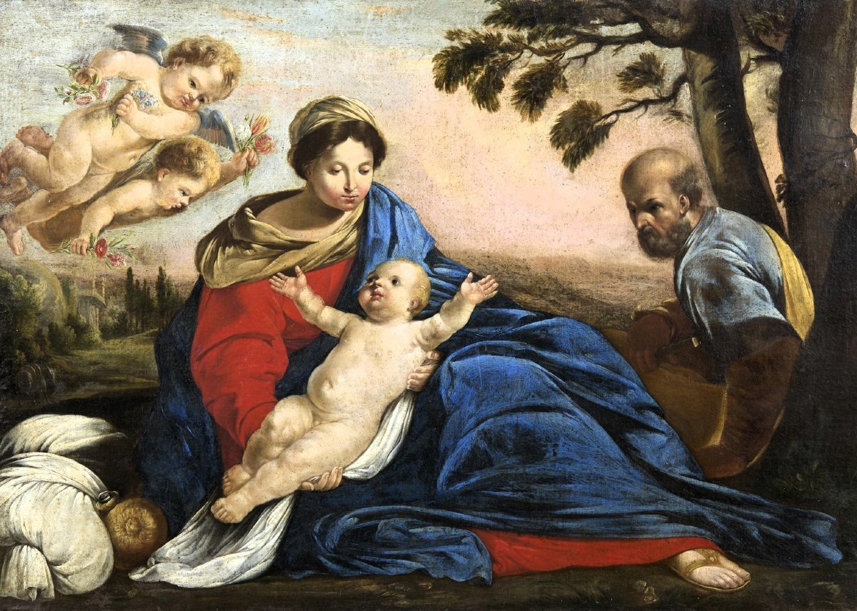 Sacra Famiglia, riposo durante la fuga in Egitto - Simone Cantarini (Pesaro 1612 – Verona 1648)